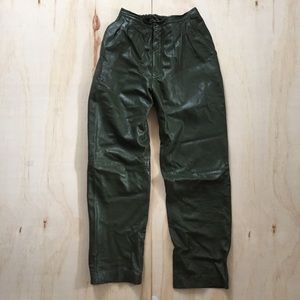 High Waist Forest Green Leather Pants